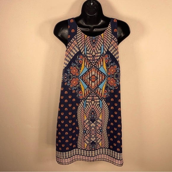 MEDIUM IN SAN FRANCISCO SLEEVELESS DRESS SHEATH GEOMETRIC BOHO PRINT LINED - Picture 6 of 12